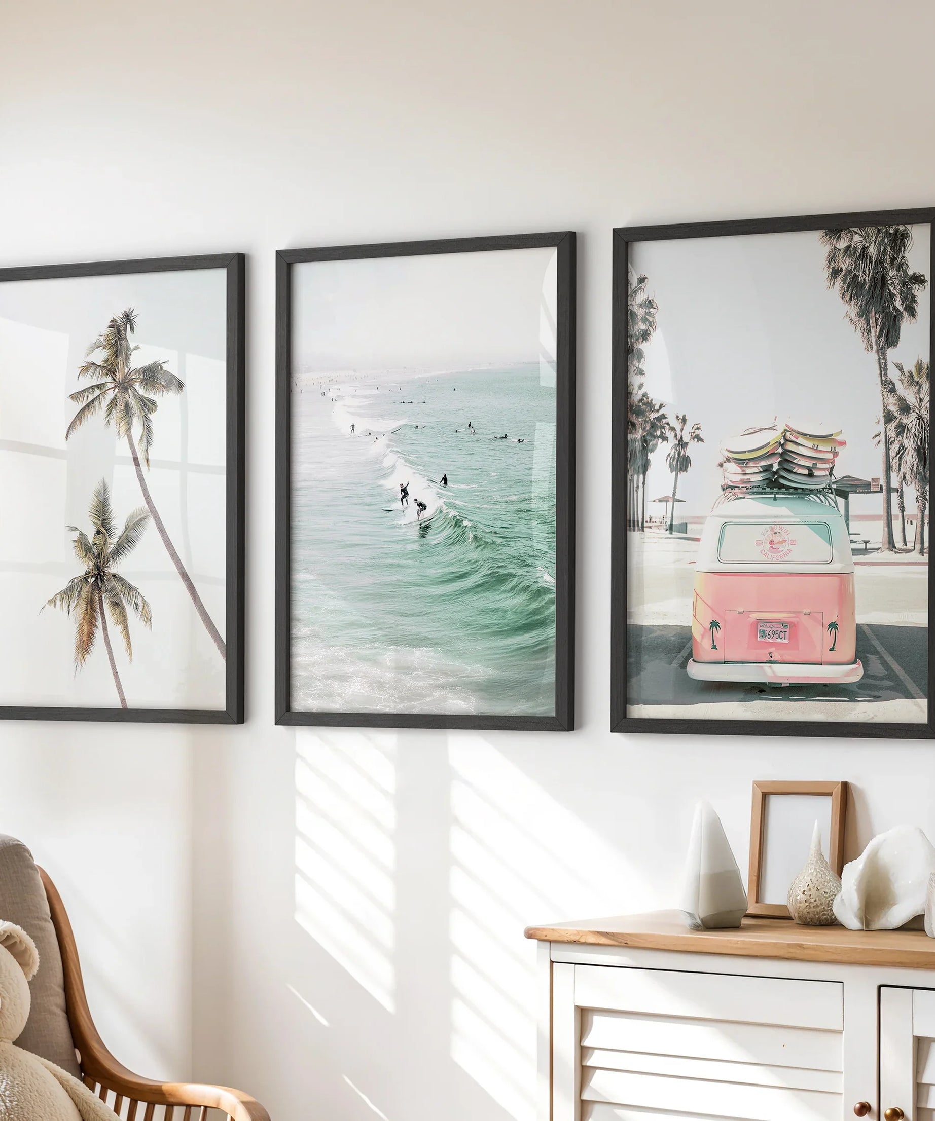 Tropical Beach Wall Art Set. Modern Coastal Surfing Prints