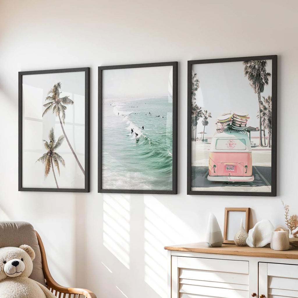 Tropical Beach Wall Art Set. Modern Coastal Surfing Prints