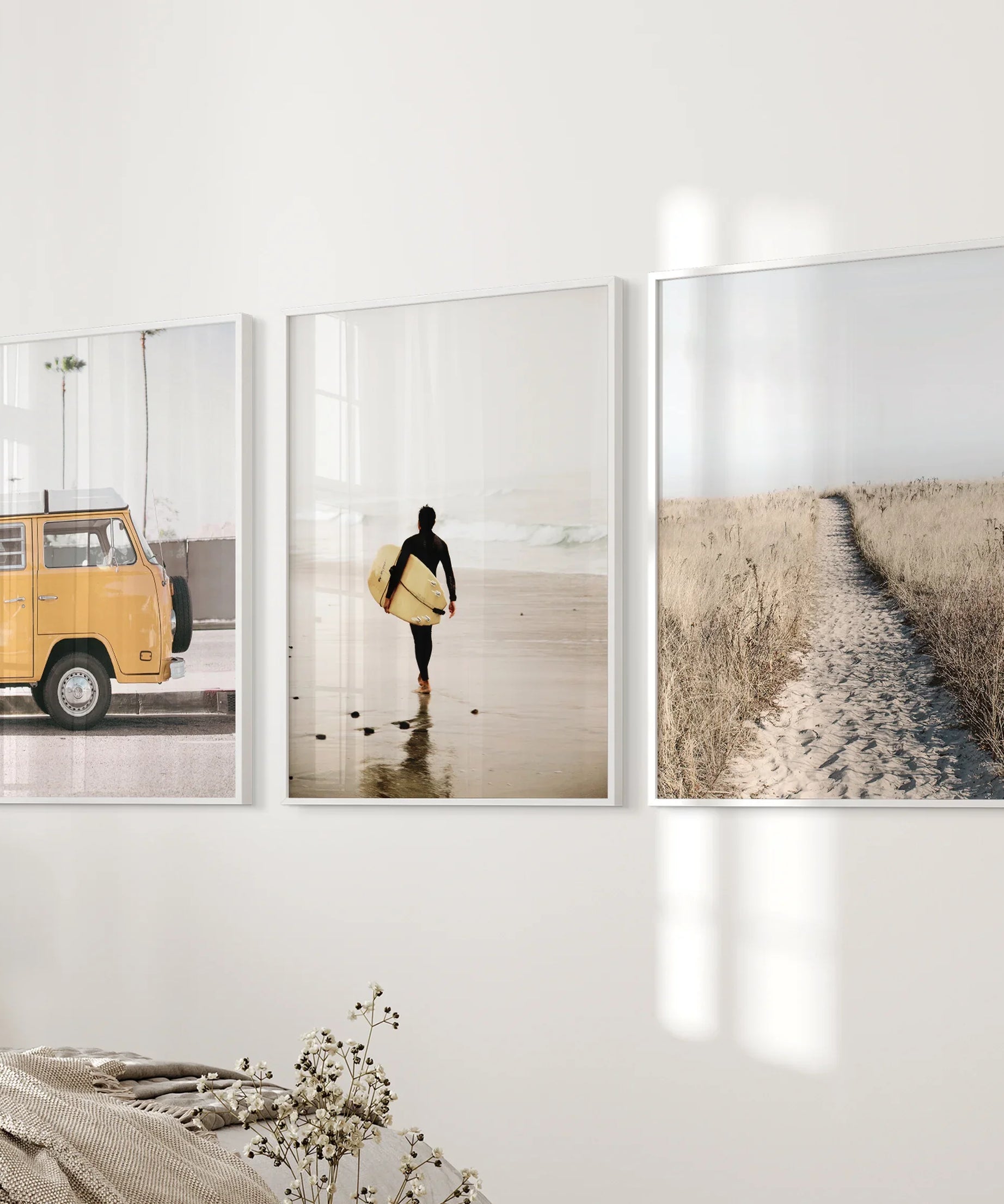 California Beach Set of 3 Prints. Surfer, Retro Van Decor