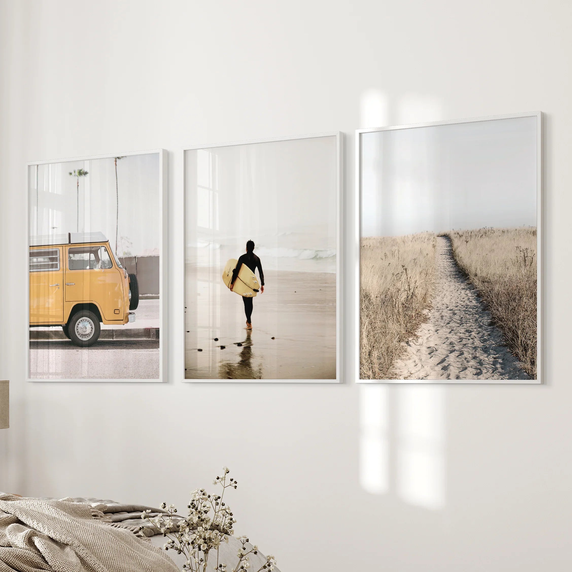 California Beach Set of 3 Prints. Surfer, Retro Van Decor