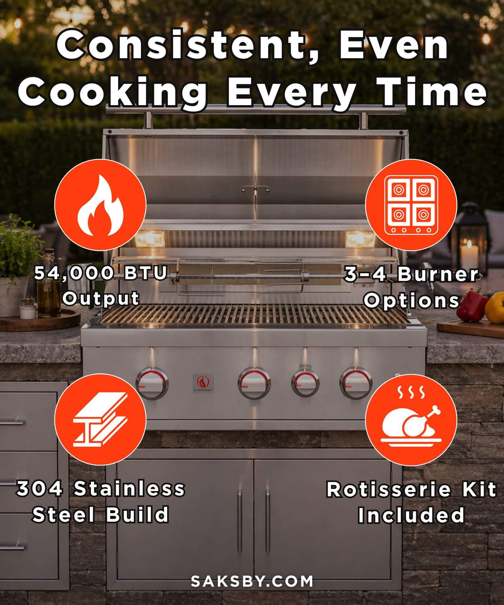 Summerset TRL Built-In Propane Gas Grill With Rotisserie (TRL32/38-LP) (SAK17213)