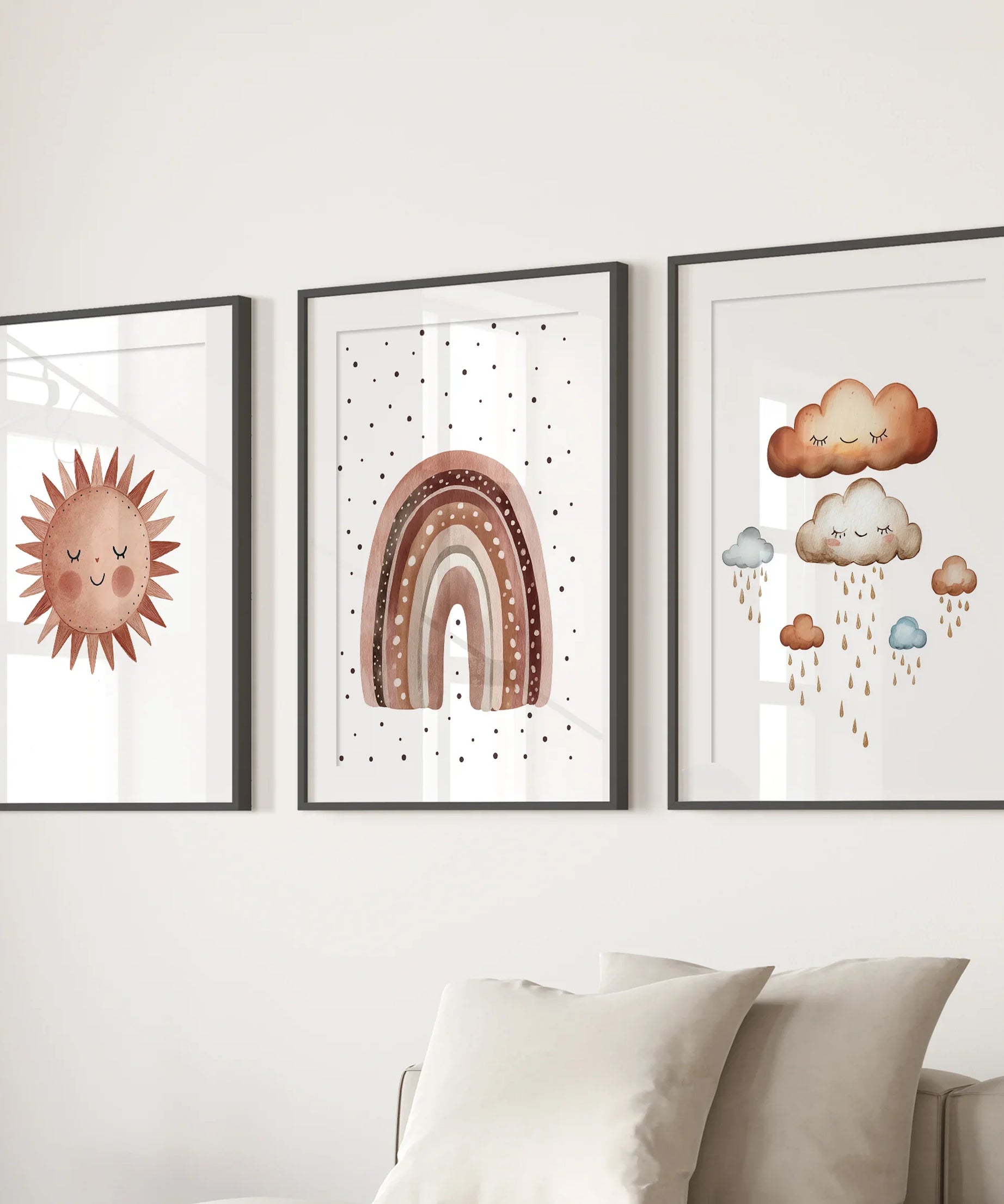 Minimalist Baby Room Wall Art Set of 3. Earthy Rainbow Theme
