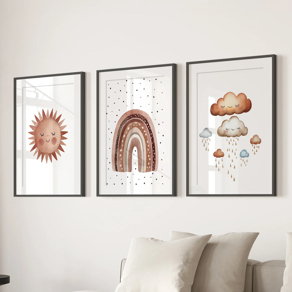 Minimalist Baby Room Wall Art Set of 3. Earthy Rainbow Theme