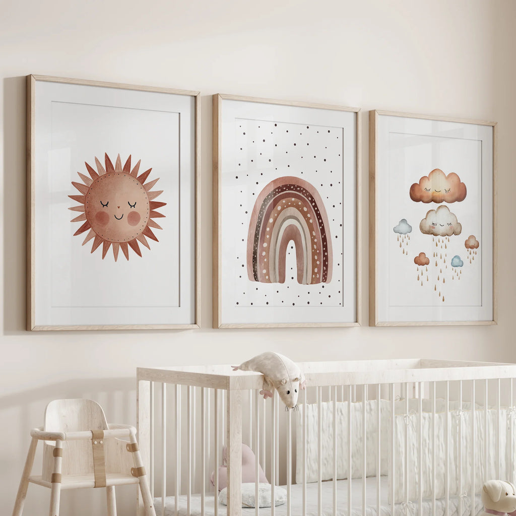 Minimalist Baby Room Wall Art Set of 3. Earthy Rainbow Theme