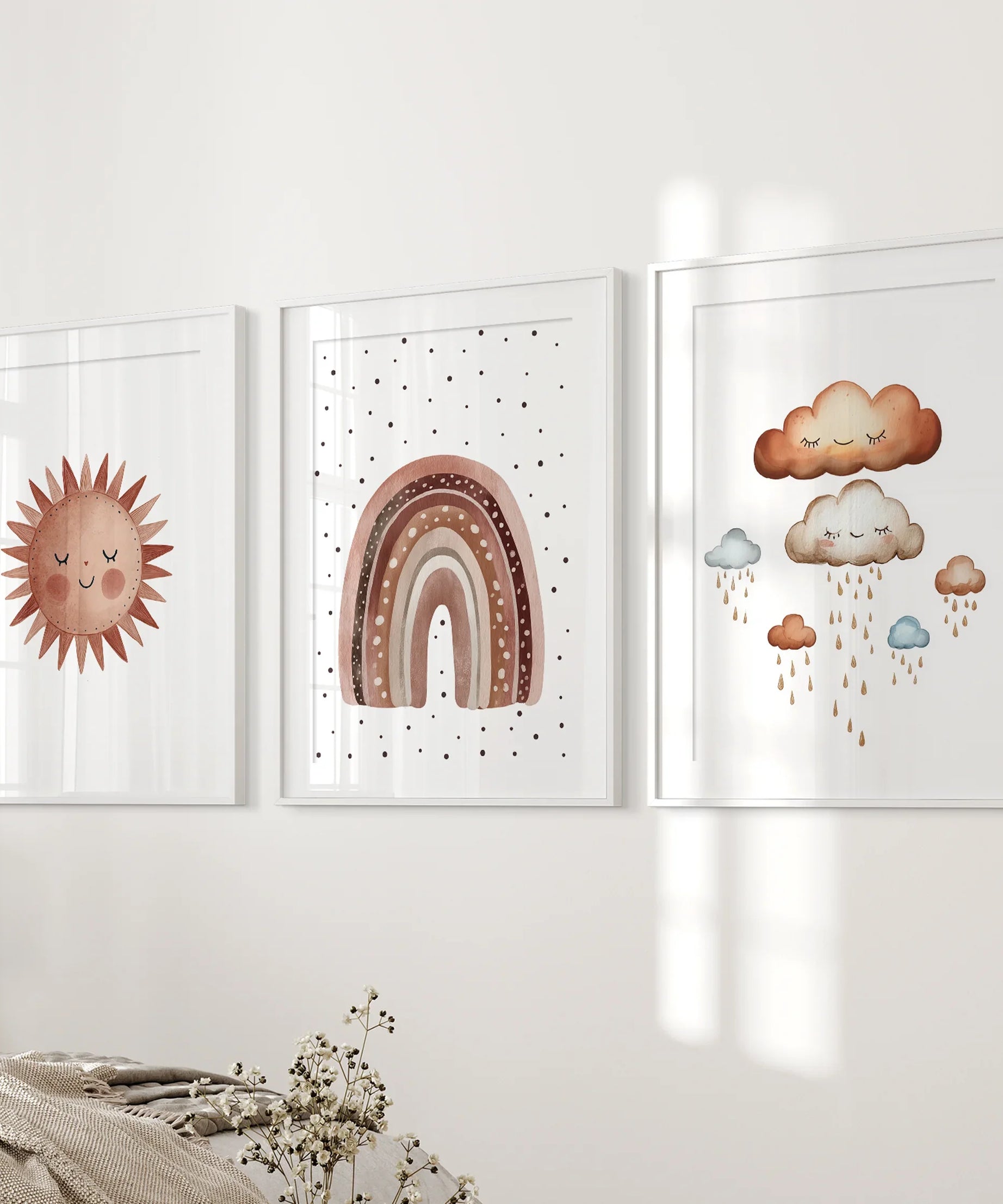 Minimalist Baby Room Wall Art Set of 3. Earthy Rainbow Theme