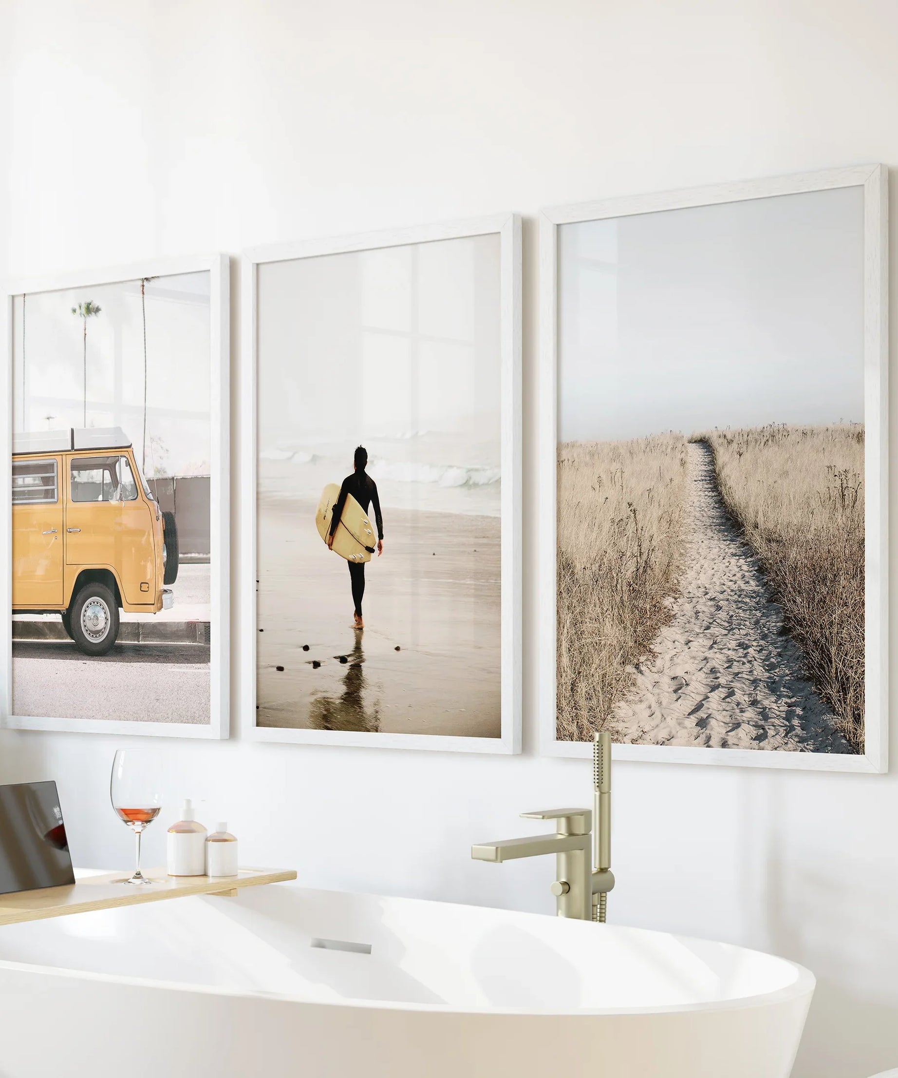 California Beach Set of 3 Prints. Surfer, Retro Van Decor