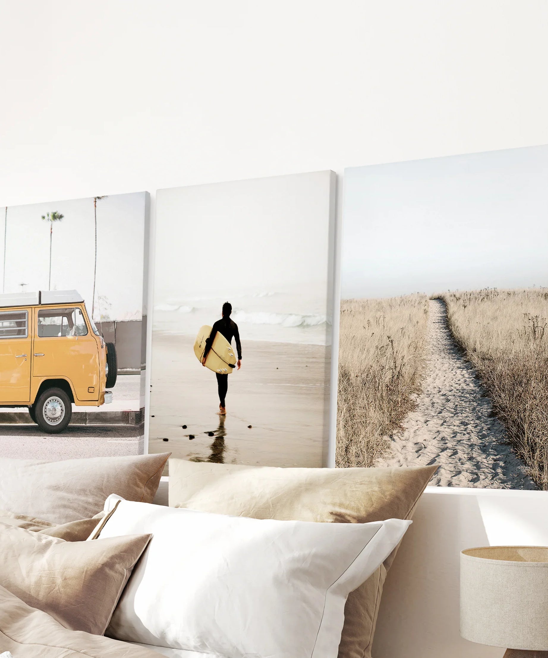 California Beach Set of 3 Prints. Surfer, Retro Van Decor