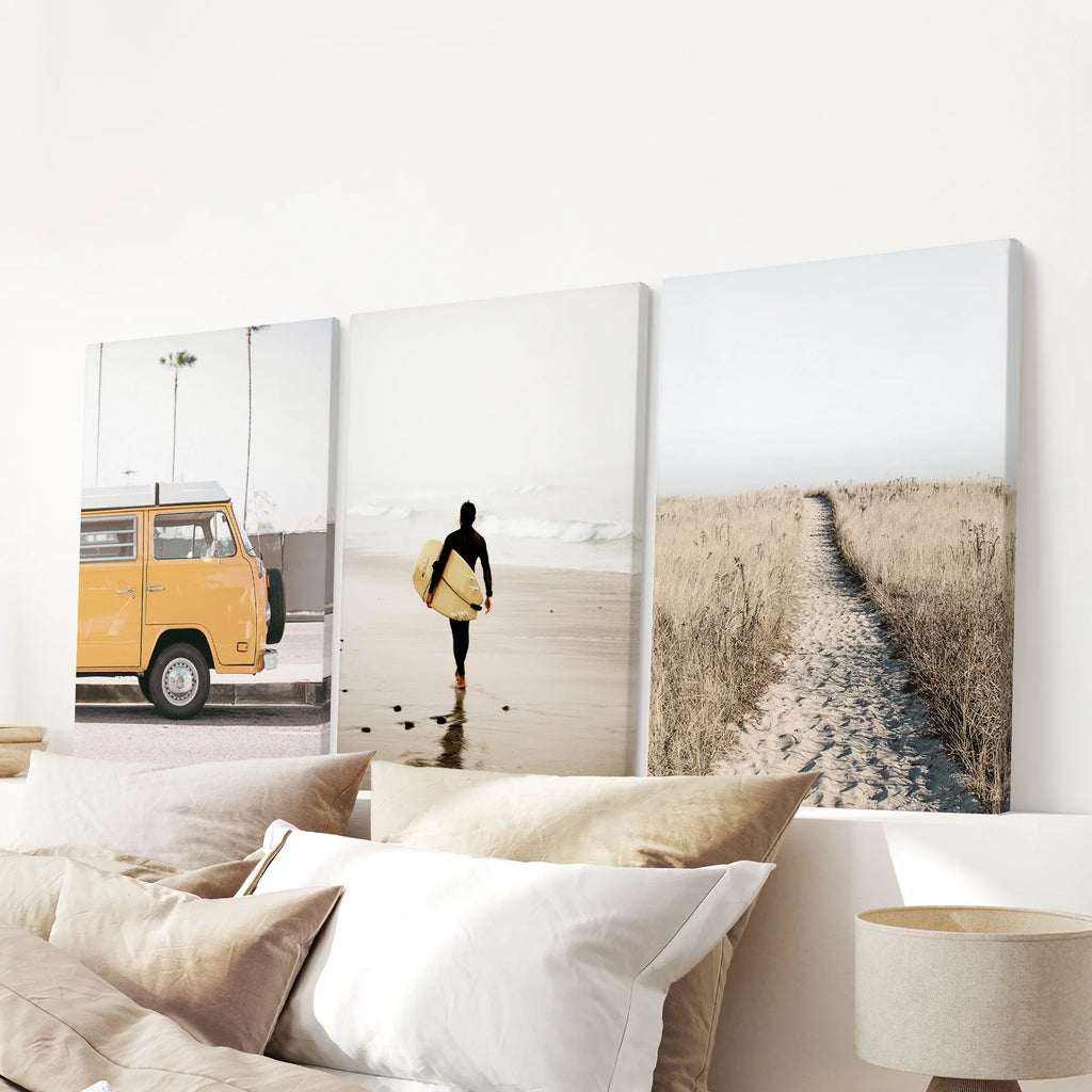 California Beach Set of 3 Prints. Surfer, Retro Van Decor
