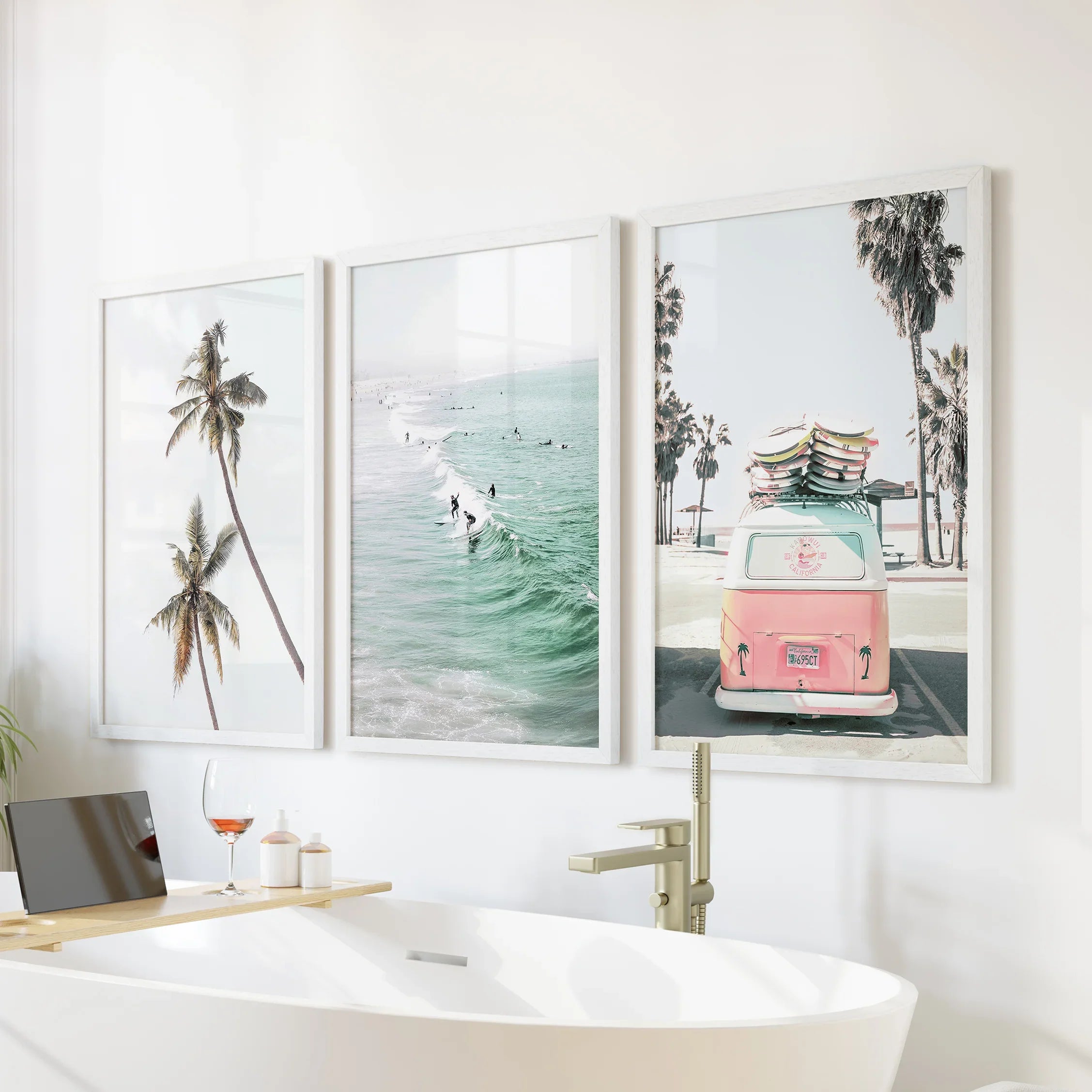 Tropical Beach Wall Art Set. Modern Coastal Surfing Prints
