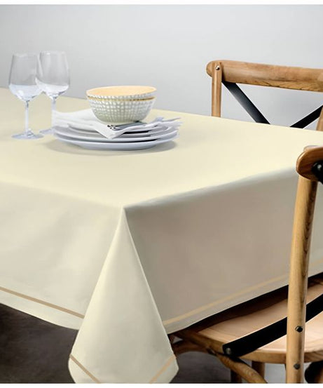 Single Embroidery Border Sateen Cotton Solid Table Cloth - Ivory