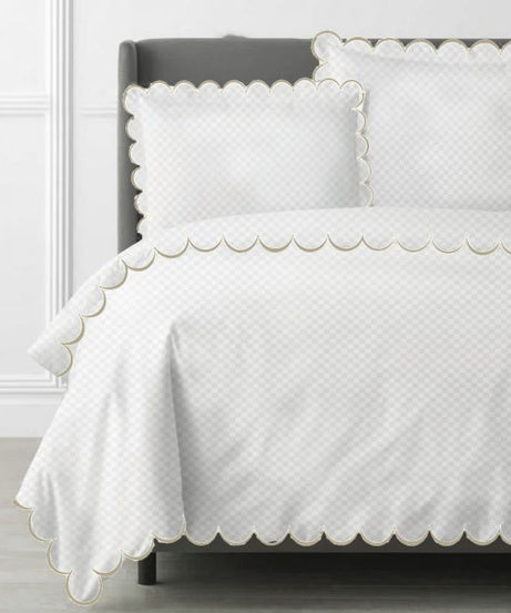 Allena 400TC Cotton Scallop Embroidery Sateen Microcheck Duvet Cover Set