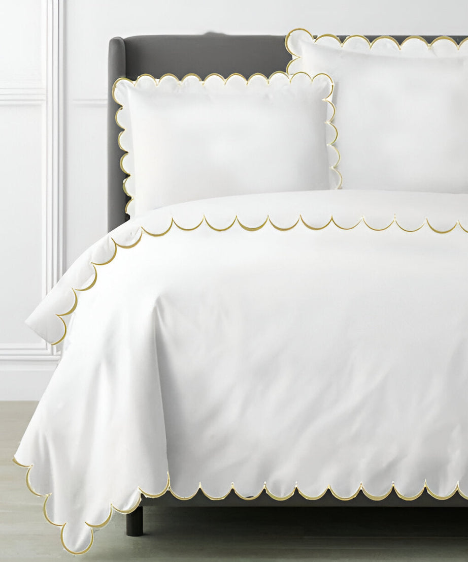 Allena 400TC Cotton Scallop Embroidery Sateen Solid Duvet Cover Set