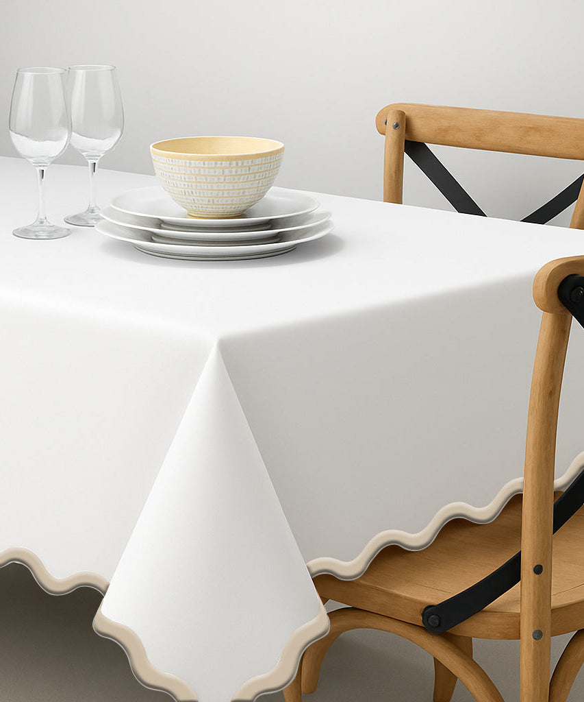 Applique Scalloped Embroidery Cotton Table Cloth