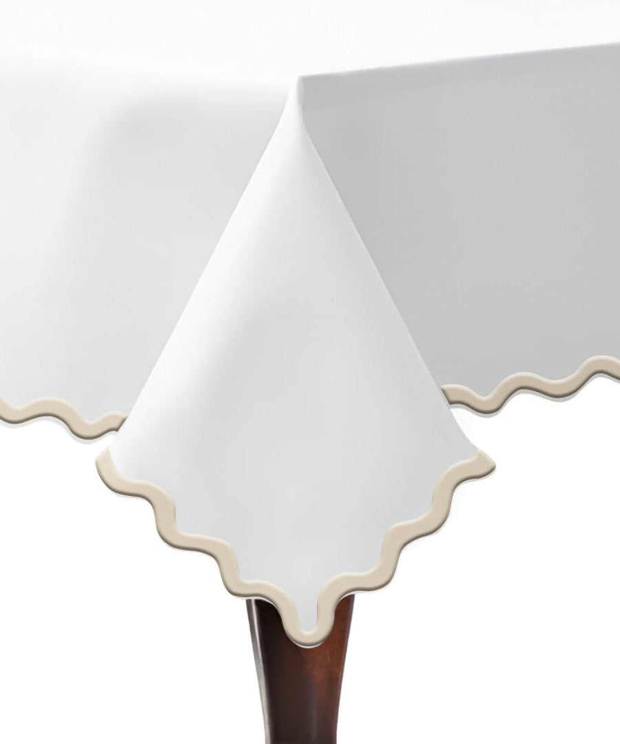 Applique Scalloped Embroidery Cotton Table Cloth
