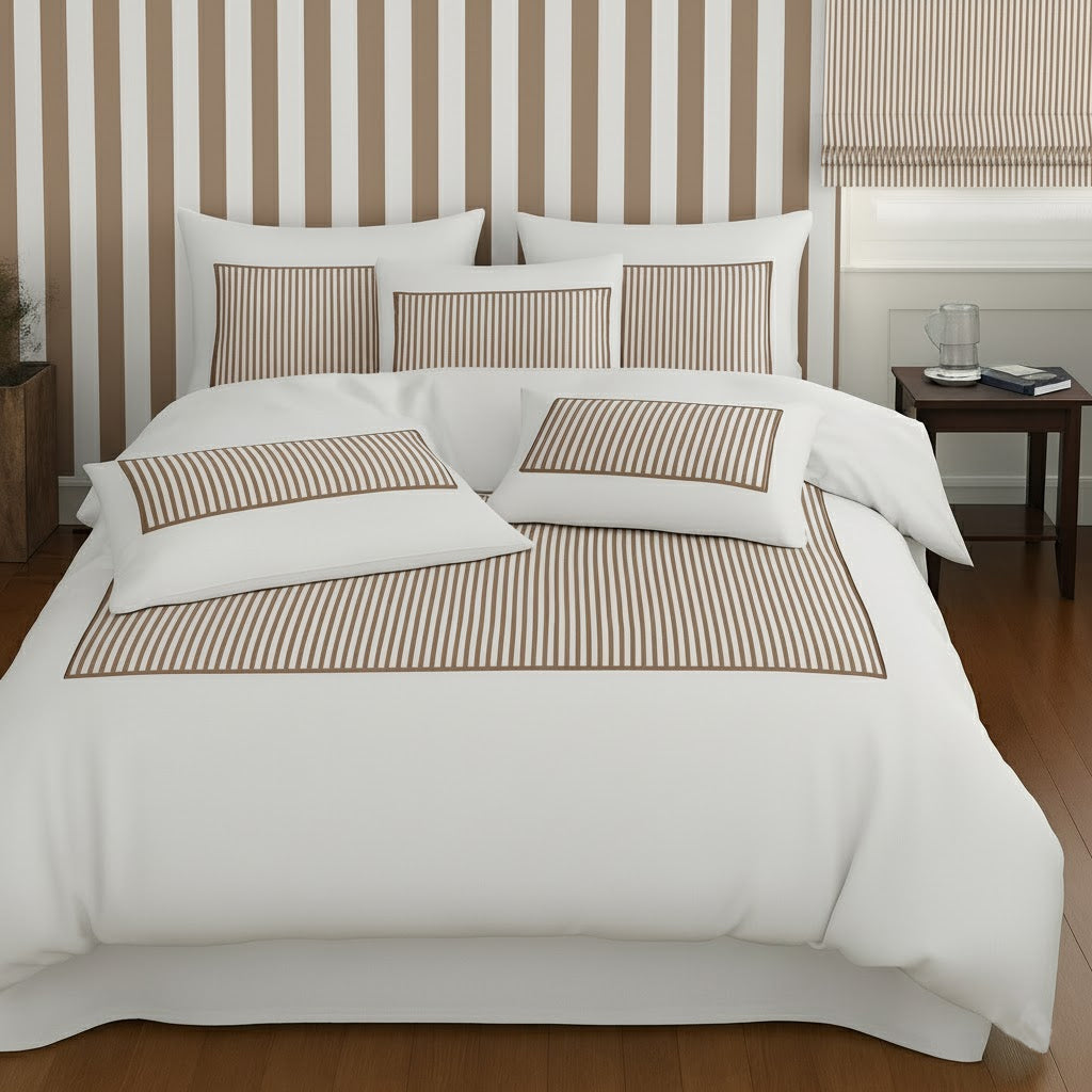 Classic Applique Ticking Stripe Cotton Duvet Cover Set