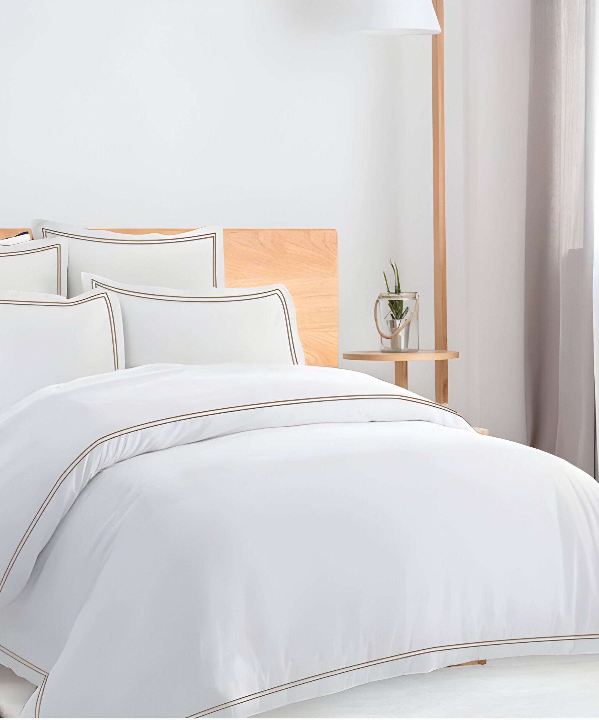 400TC Cotton Double Edge Embroidery Sateen Solid Duvet Cover Set