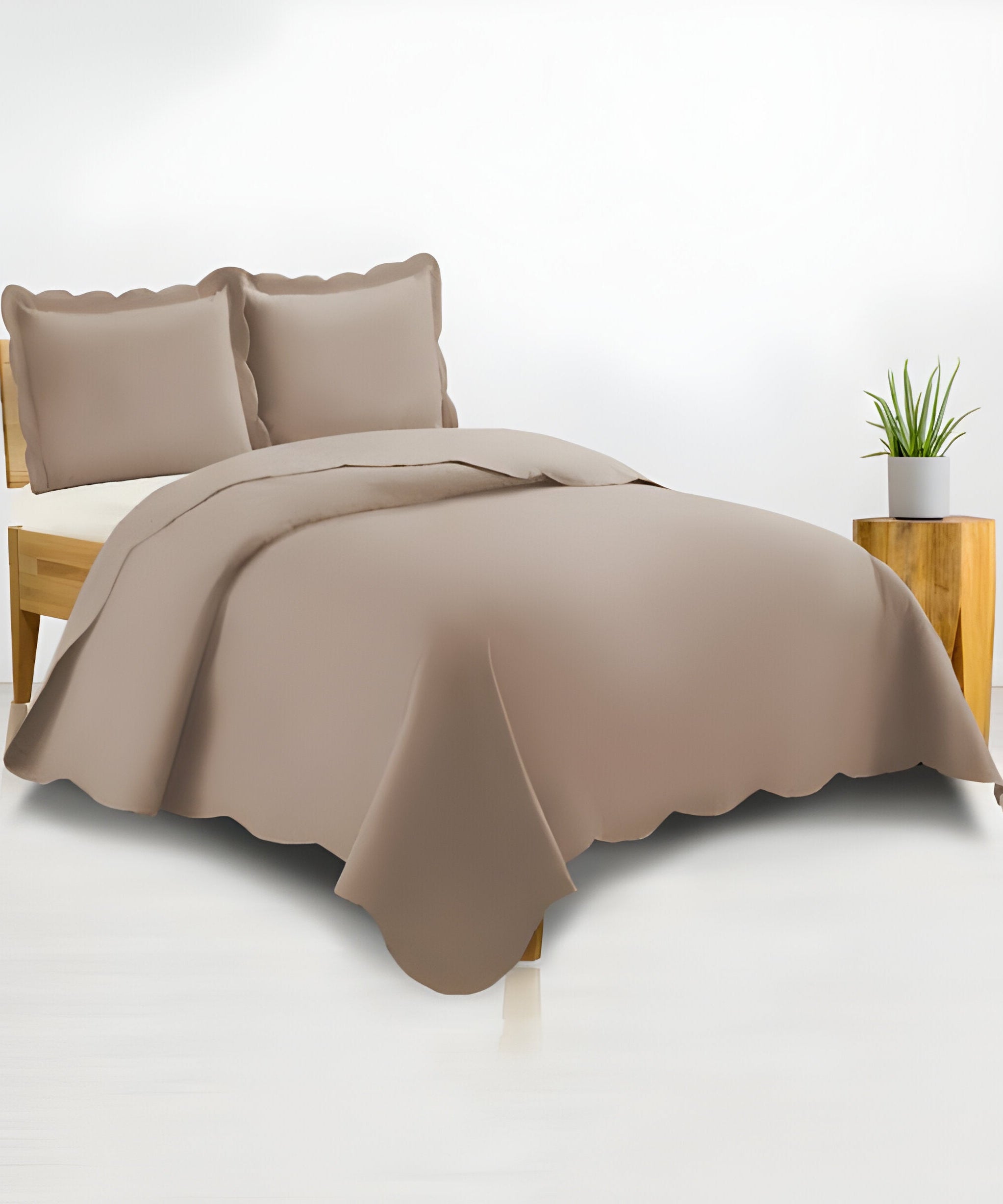 400TC Cotton Sateen Solid Scalloped Duvet Cover Set