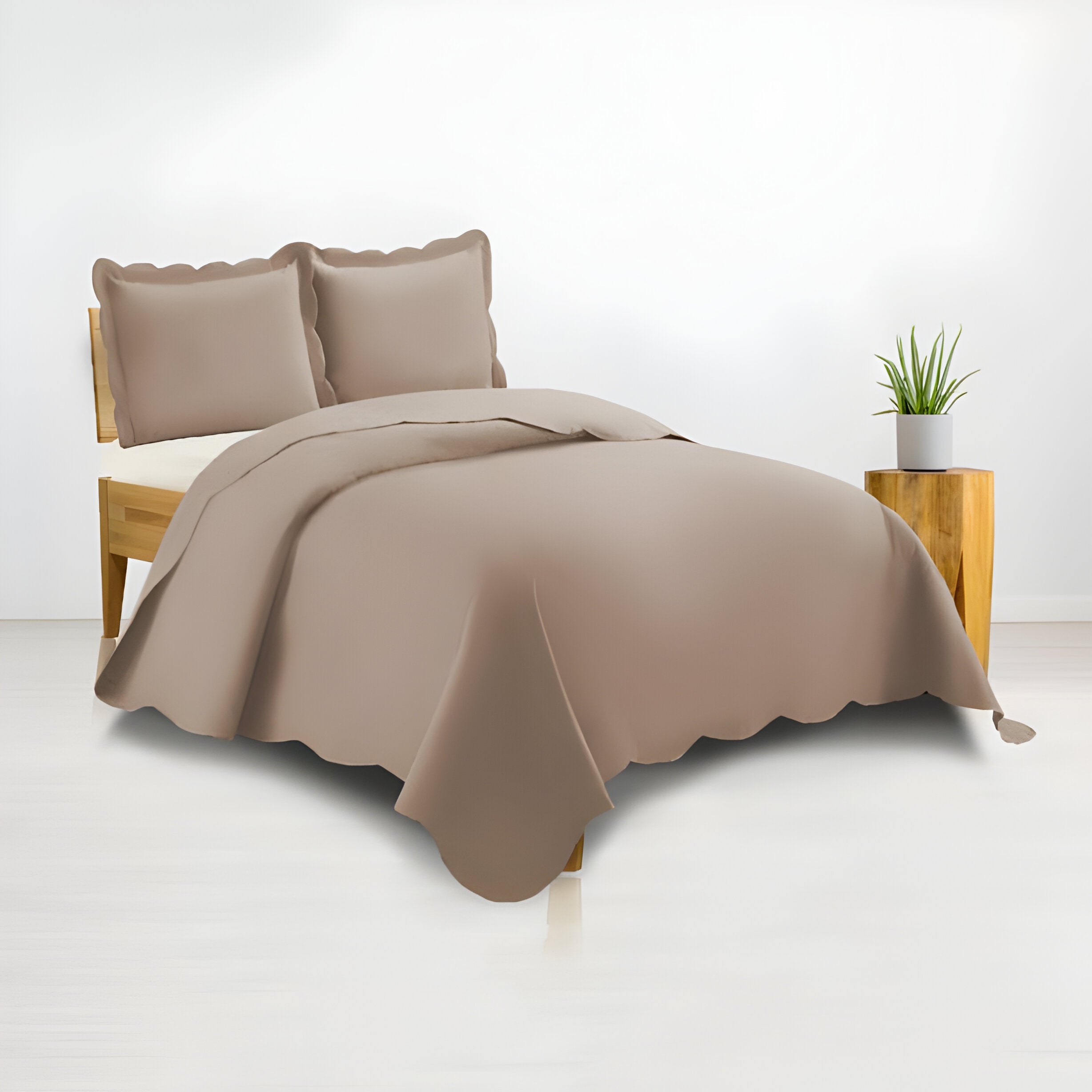 400TC Cotton Sateen Solid Scalloped Duvet Cover Set