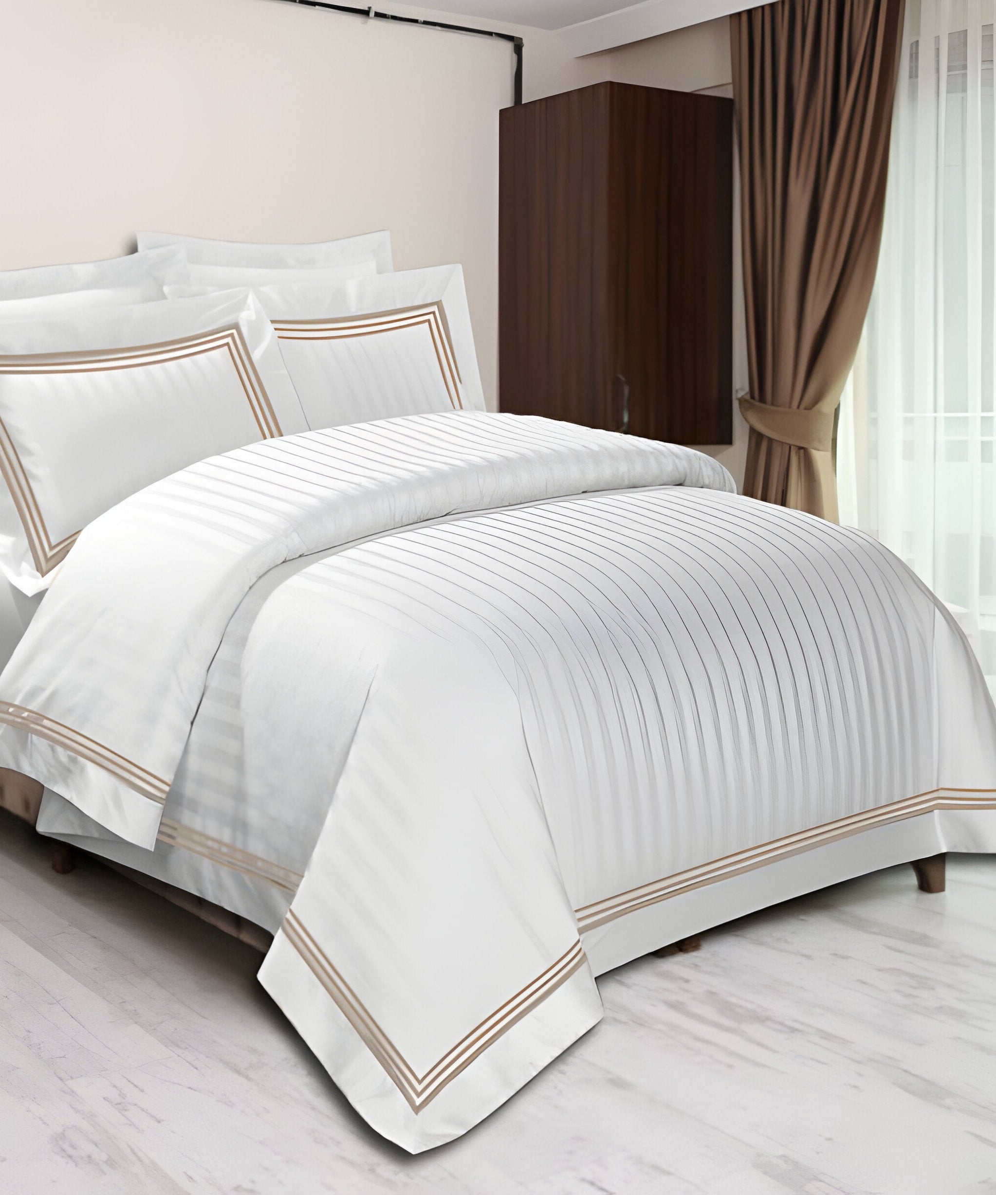 400TC Cotton Sateen Triple Edge Embroidery Stripe Duvet Cover Set