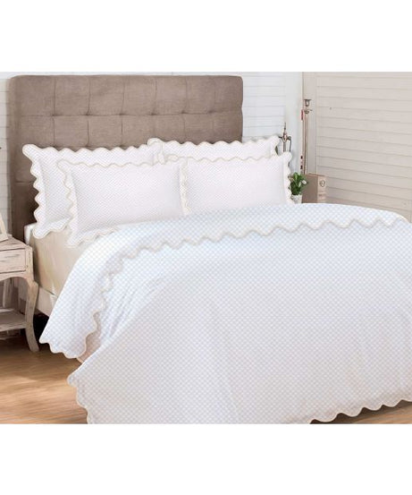 400TC Cotton Scallop Embroidery Sateen Microcheck Duvet Cover Set