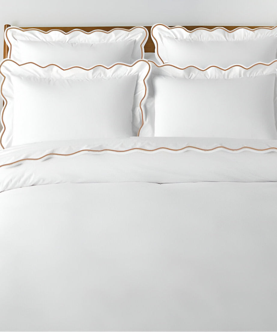 400TC Cotton Scallop Embroidery Sateen Solid Duvet Cover Set