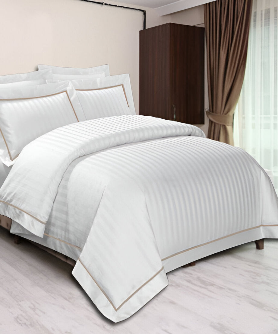 400TC Cotton Single Edge Embroidery Sateen Stripe Duvet Cover Set