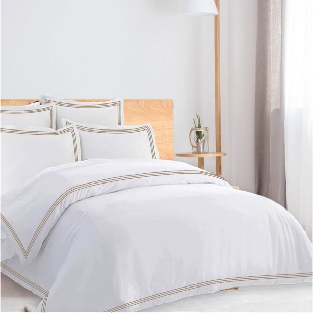400TC Cotton Triple Edge Embroidery Sateen Solid Duvet Cover Set