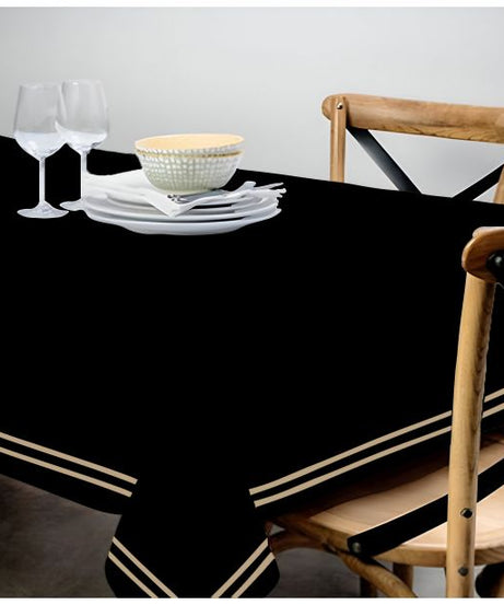 Double Embroidery Border Sateen Cotton Solid Table Cloth - Black