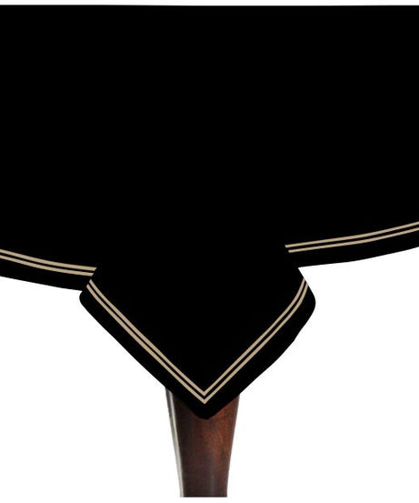 Double Embroidery Border Sateen Cotton Solid Table Cloth - Black