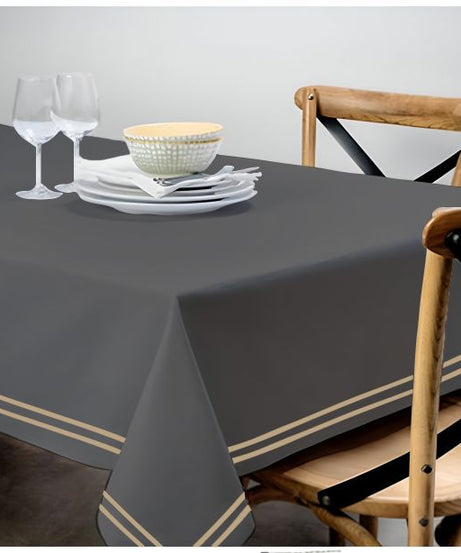 Double Embroidery Border Sateen Cotton Solid Table Cloth - Dark Grey