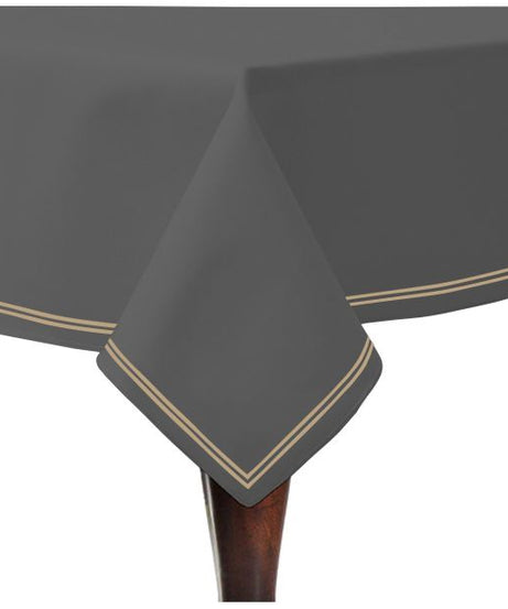 Double Embroidery Border Sateen Cotton Solid Table Cloth - Dark Grey