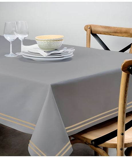Double Embroidery Border Sateen Cotton Solid Table Cloth - Light Grey