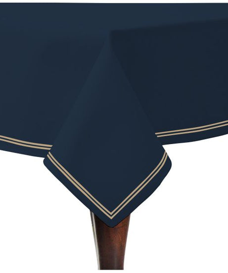Double Embroidery Border Sateen Cotton Solid Table Cloth - Navy