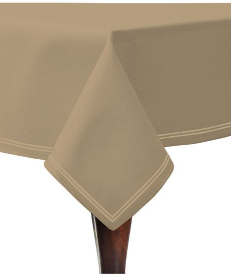 Double Embroidery Border Sateen Cotton Solid Table Cloth - Taupe