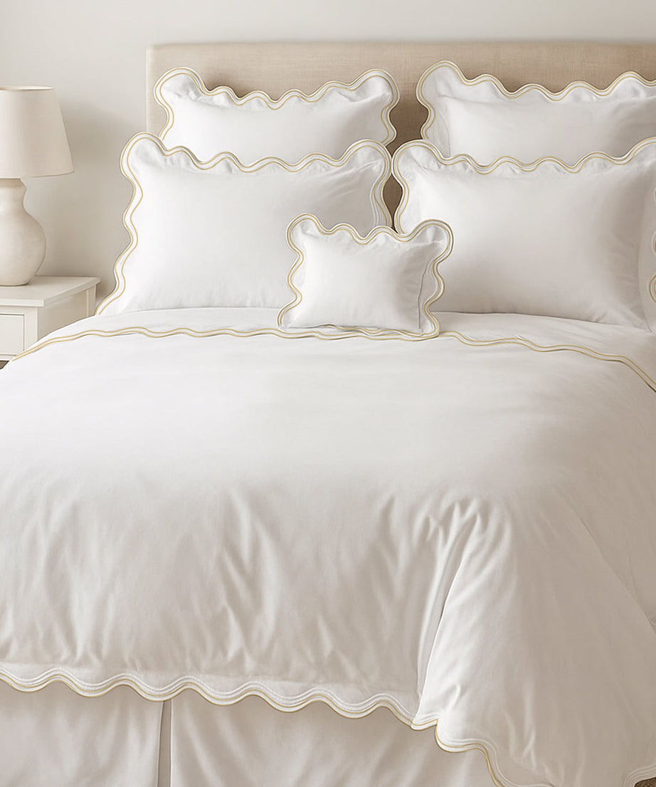 400TC Cotton Sateen Luxurious Double Scalloped Duvet Cover Set