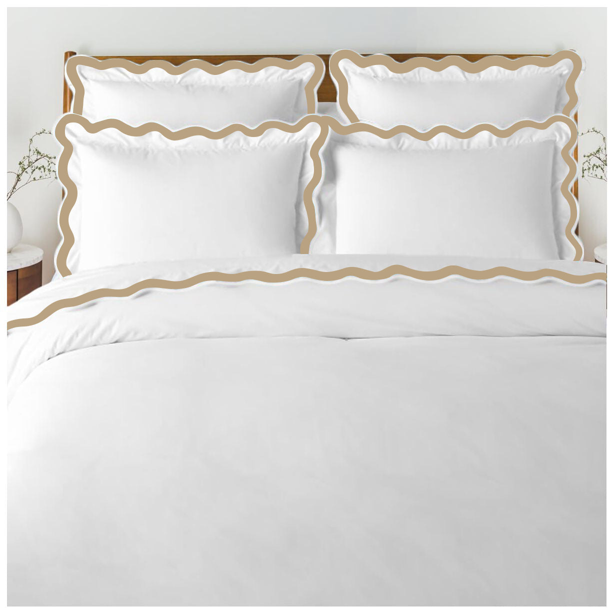 400TC Applique Scalloped Embroidery Cotton Duvet Cover Set