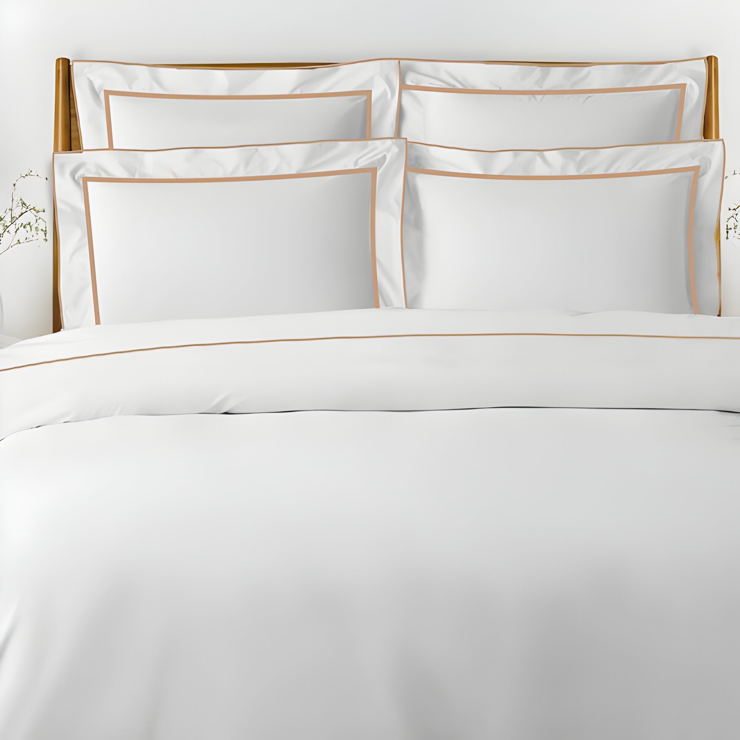 400TC Embroidery & Border Cotton Sateen Solid Duvet Cover Set