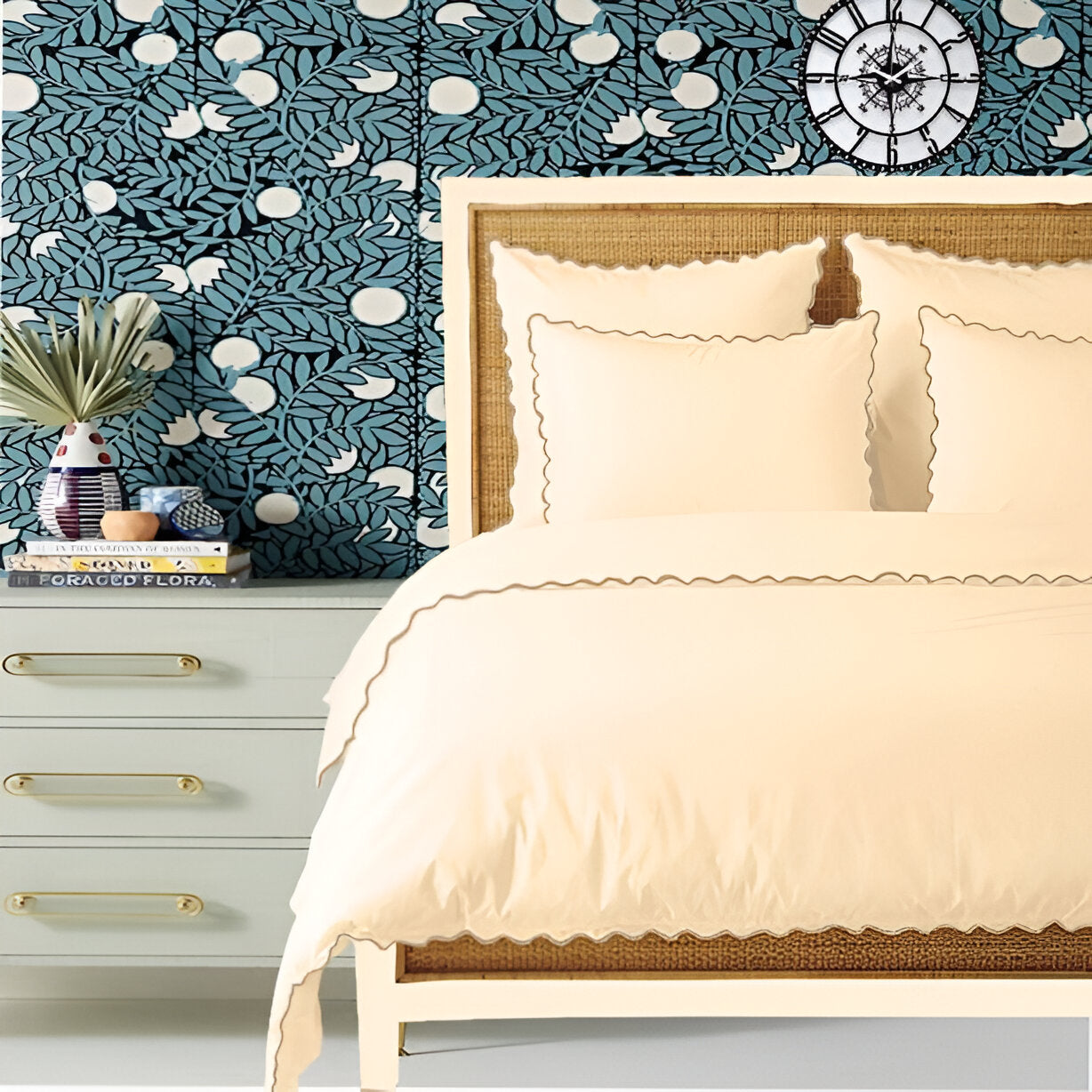 Ivory 400TC Cotton Small Scallop Embroidery Duvet Cover Set