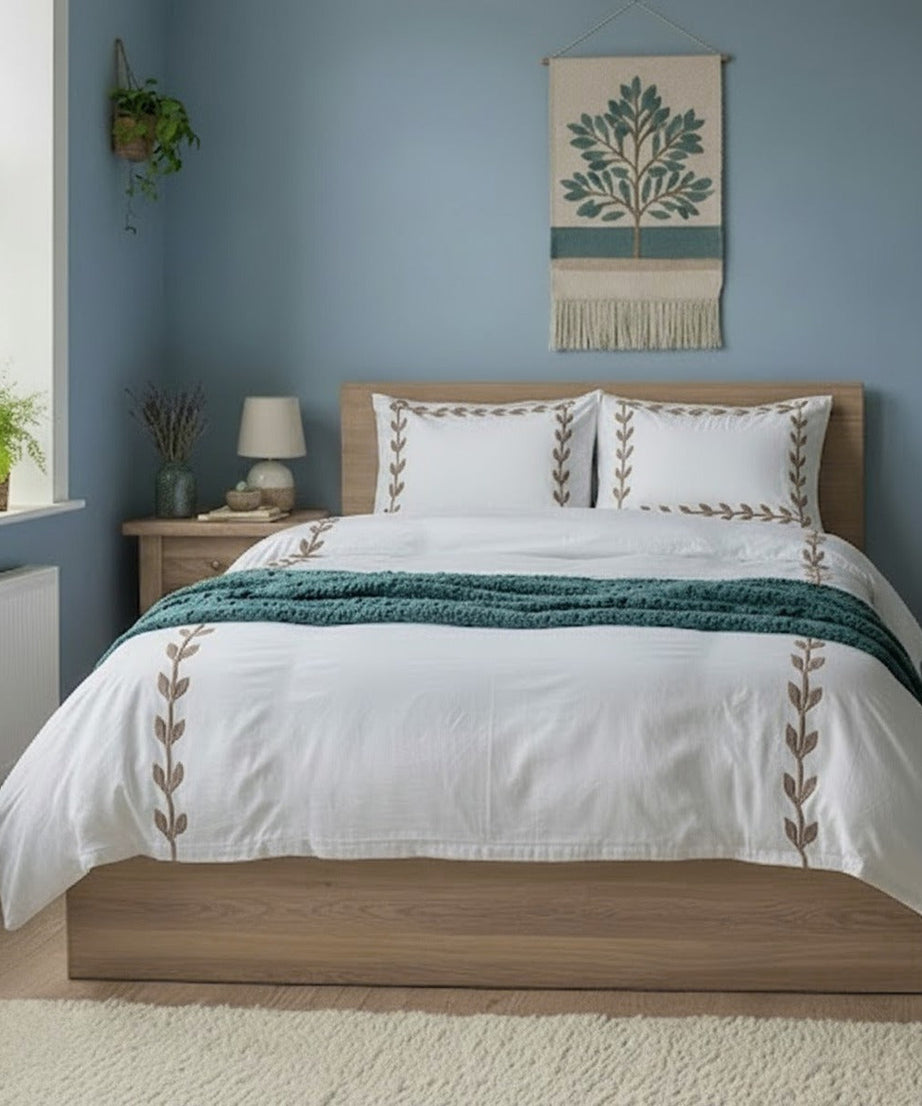 Layered Leaf Applique Cotton Duvet Cover Set