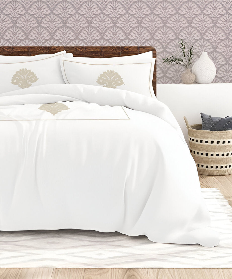 Leafy Embroidered Cotton Sateen Duvet Cover Set