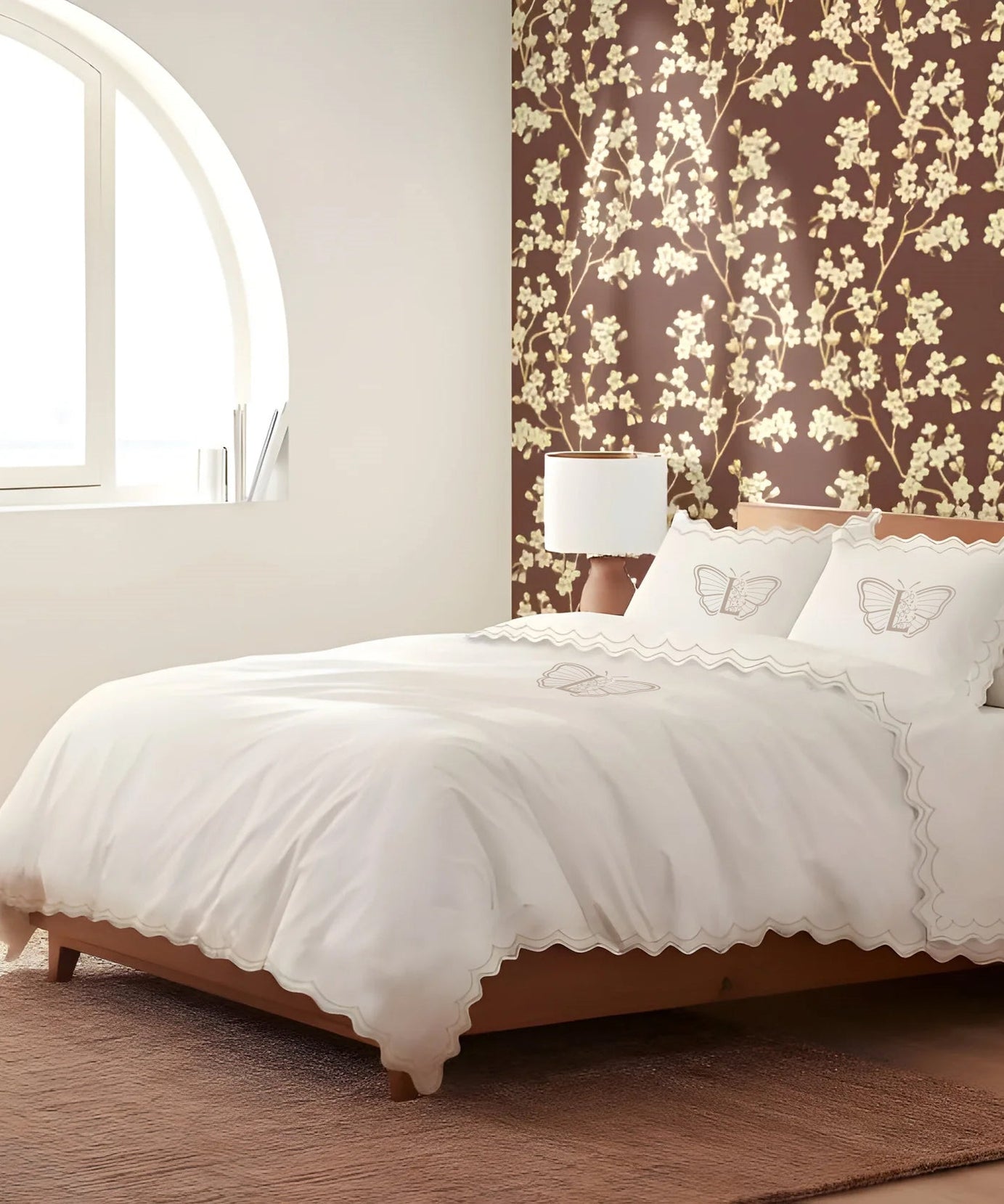 Monogram 400TC Cotton Sateen Double Scallop Embroidery Duvet Cover Set