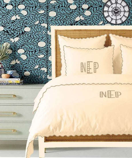 Monogram Ivory 400TC Cotton Small Scallop Embroidery Duvet Cover Set