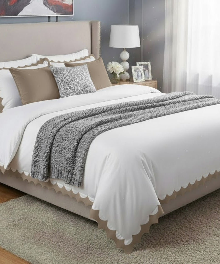 Reverse Scalloped Applique Embroidery Cotton Duvet Cover Set