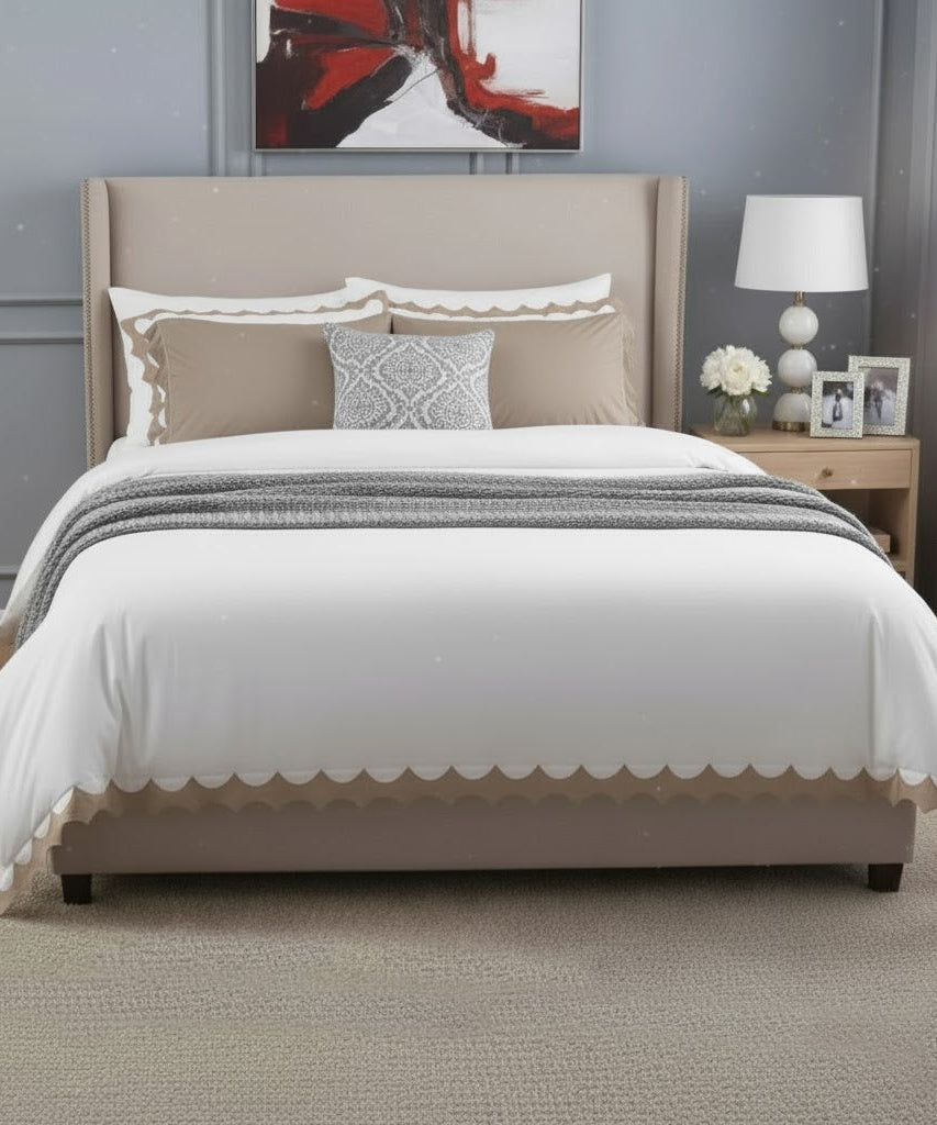 Reverse Scalloped Applique Embroidery Cotton Duvet Cover Set