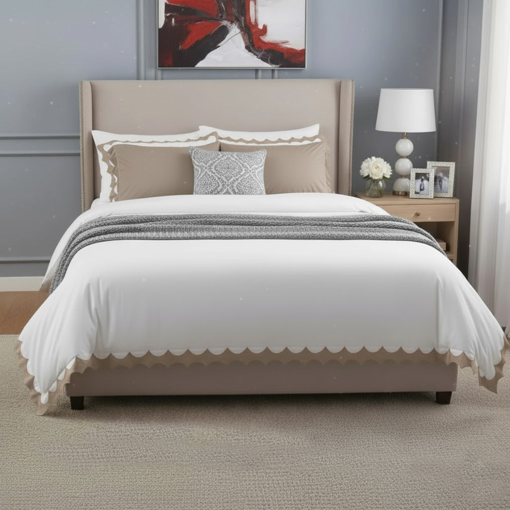Reverse Scalloped Applique Embroidery Cotton Duvet Cover Set