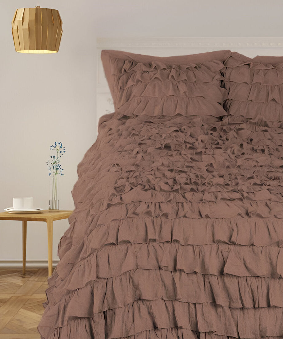 400TC Sateen Solid Cotton Waterfall Ruffle Duvet Cover Set