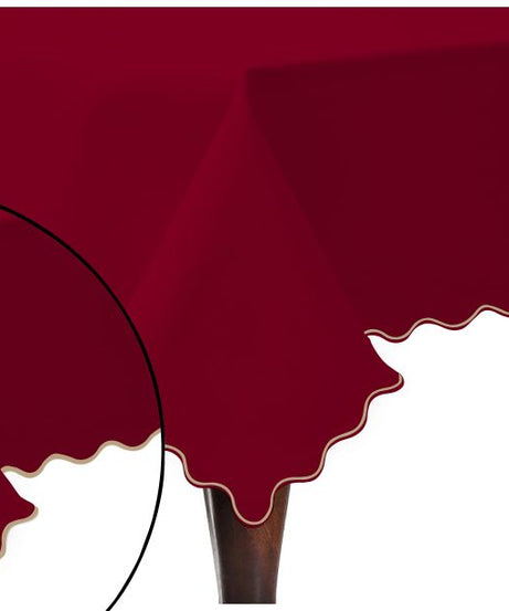 Scallop Embroidery Sateen Cotton Solid Table Cloth - Burgundy