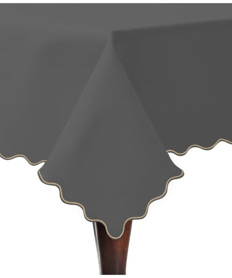 Scallop Embroidery Sateen Cotton Solid Table Cloth - Dark Grey