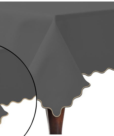 Scallop Embroidery Sateen Cotton Solid Table Cloth - Dark Grey