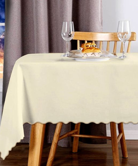 Scallop Embroidery Sateen Cotton Solid Table Cloth - Ivory
